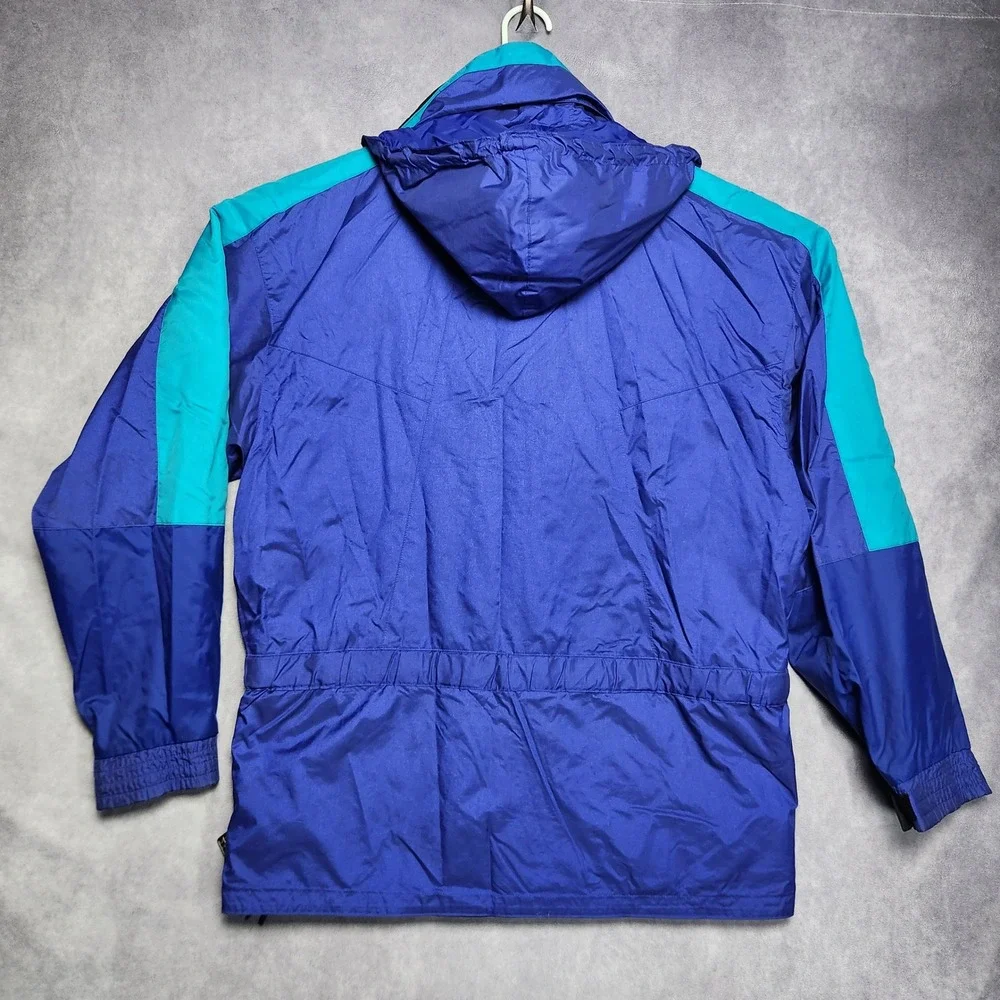 Mountain Goat Vintage Mens L‎ Jacket Blue Teal Color Block Hooded Windbreaker